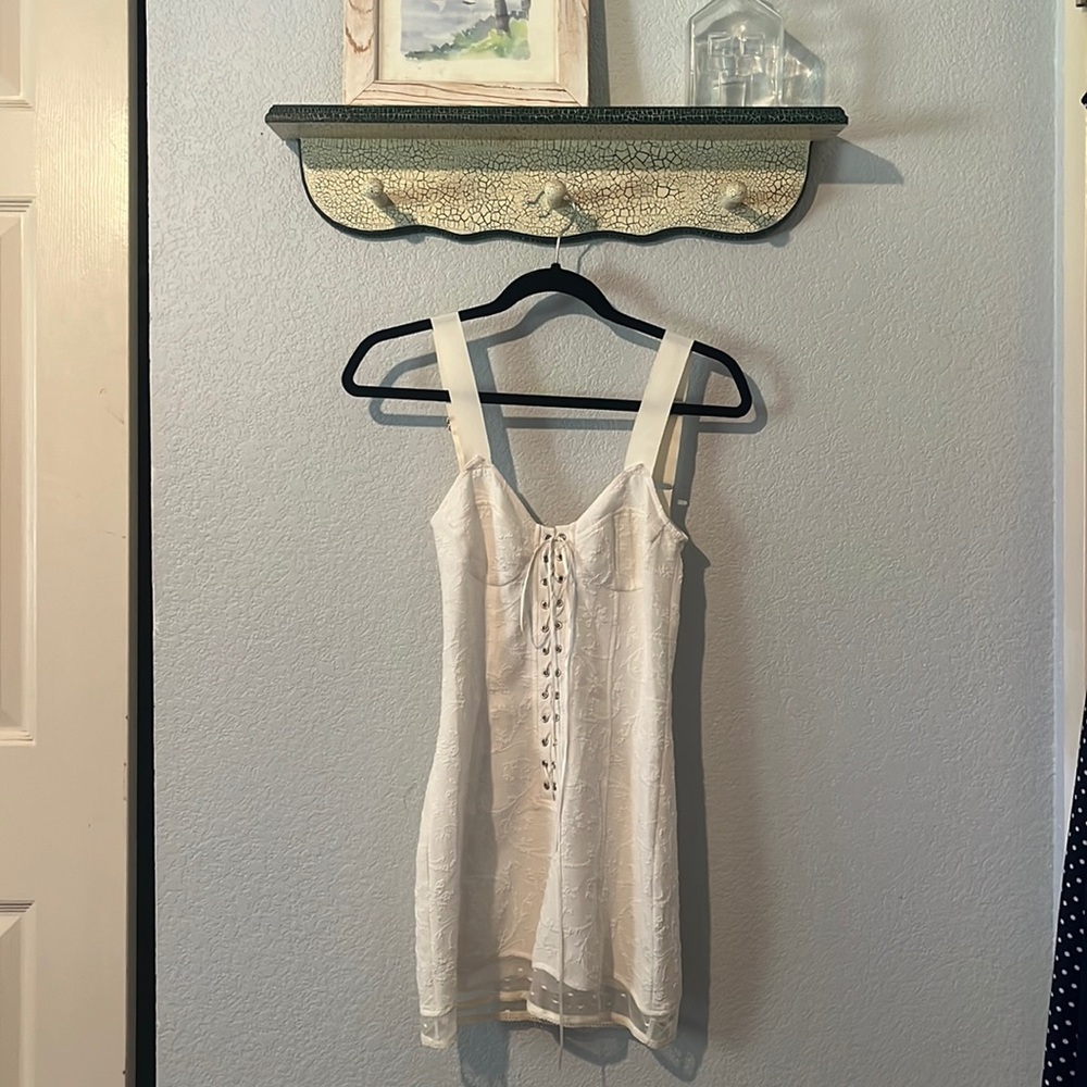 For Love & Lemons Mini Dress - XS, White Embroidered Lace